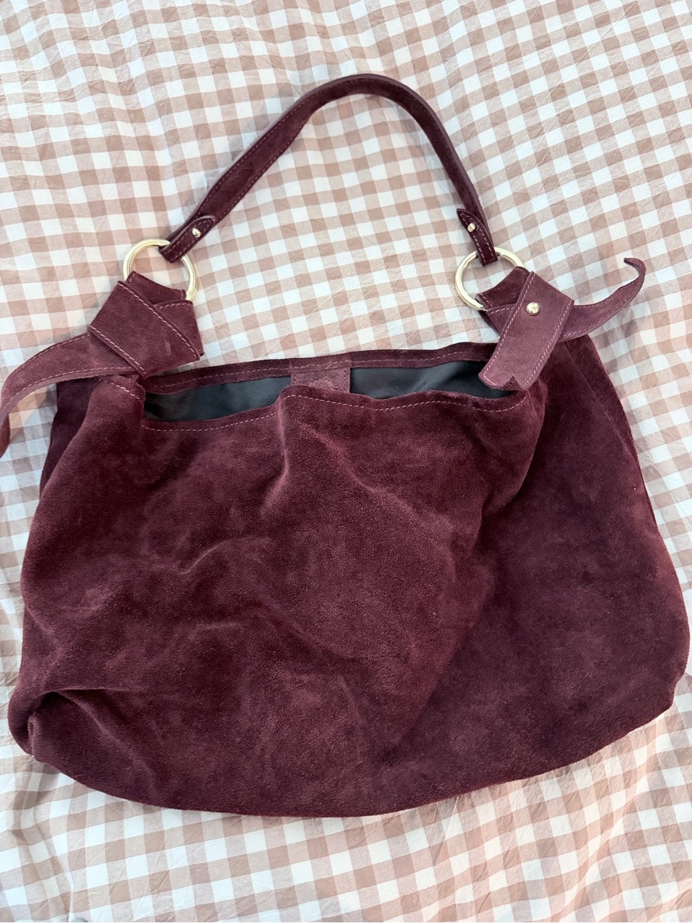 Suede Shoulder Bag in Deep Burgundy